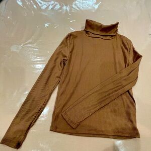 Brown Ribbed Turtleneck Top